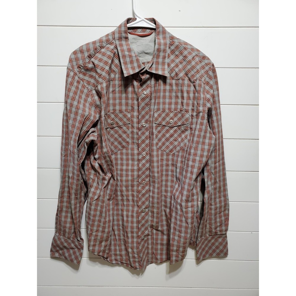 Banana Republic mens size L long sleeve western dress shirt pearl snap buttons